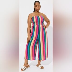 Torrid Colorful Striped Strapless Jumpsuit